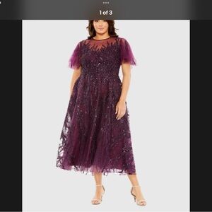 NWT 16W Mac Duggal 
Plum PurpleEmbellished Midi Cocktail Dress